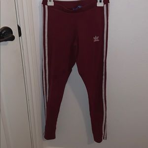 Triple Striped Adidas Burgundy Leggings